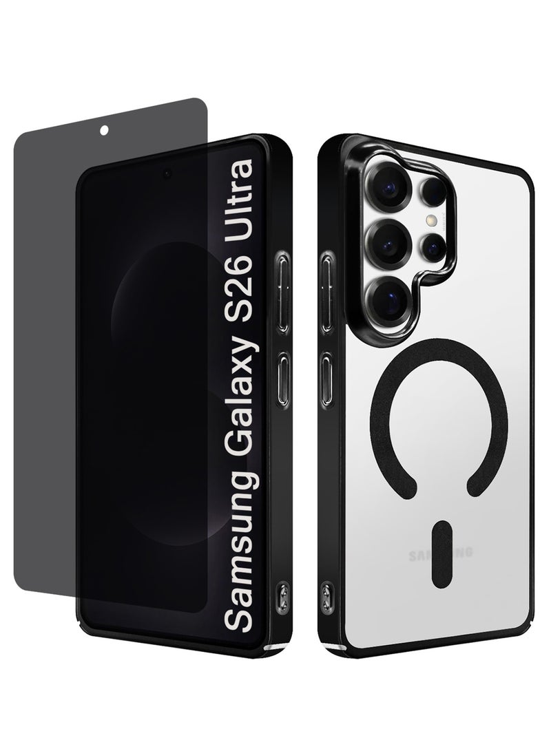 CATANES Electroplated Magnetic Transparent Case for S26 Ultra - Camera Guard and Shock-Resistant Frame with Privacy Screen Protector - Black - Image 1
